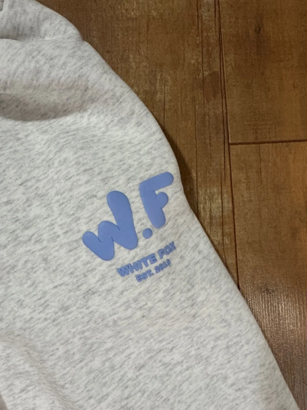White Fox Boutique Light Heather Gray Joggers with Blue Logo - Picture 3 of 5